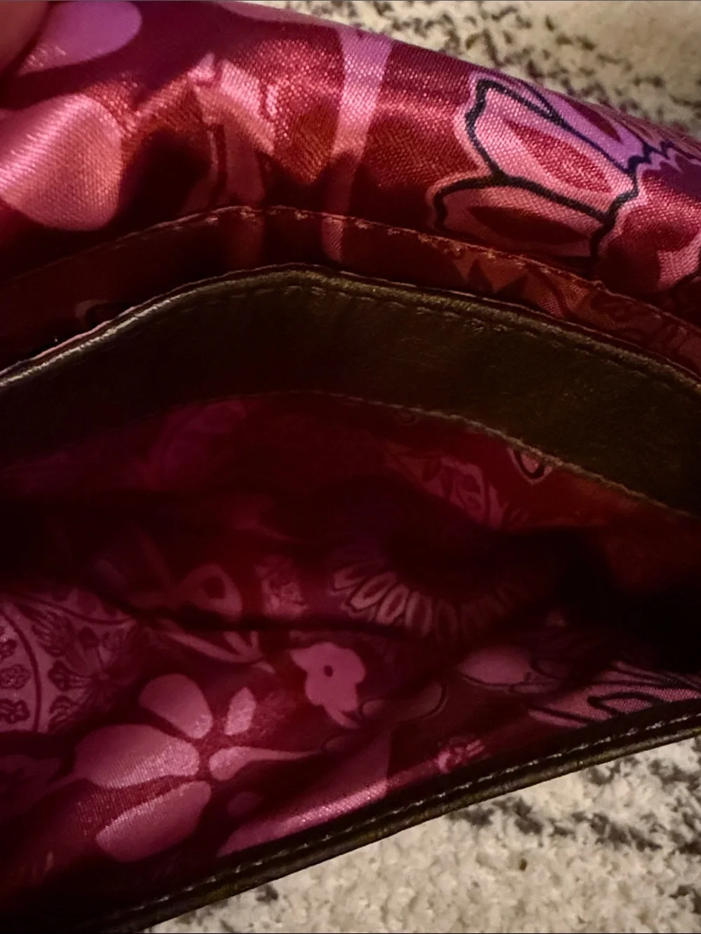 Brighton Black Leather Wristlet with Pink Floral Interior - Picture 5 of 6